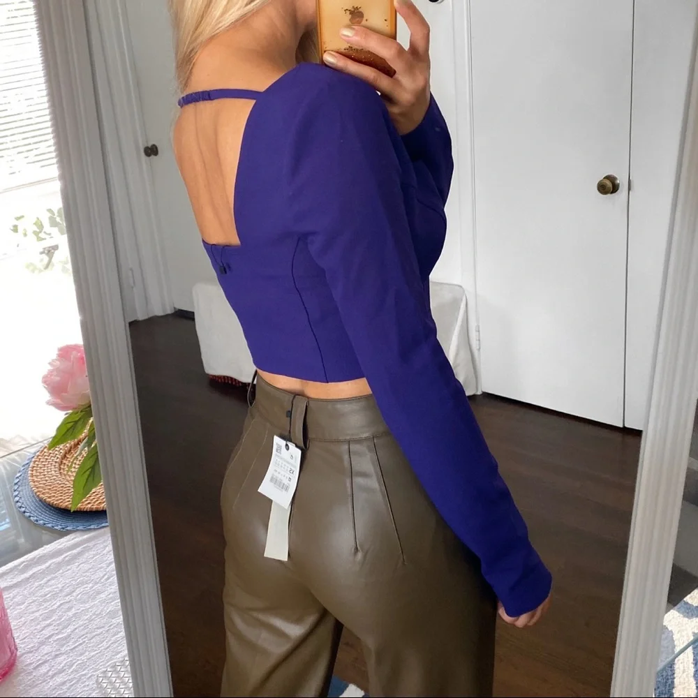 💜 ZARA PURPLE LONG SLEEVE CROP TOP!